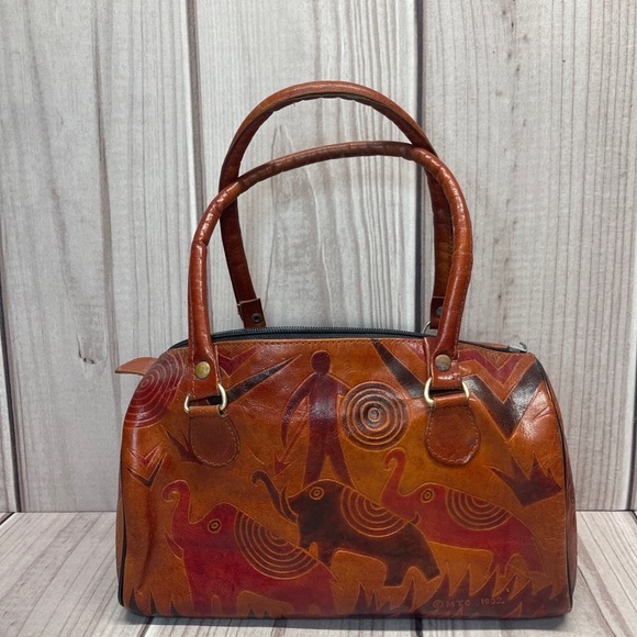Emily Ann of Boca Raton Tooled Leather Handbag Purse Elephant Print - Picture 2 of 12